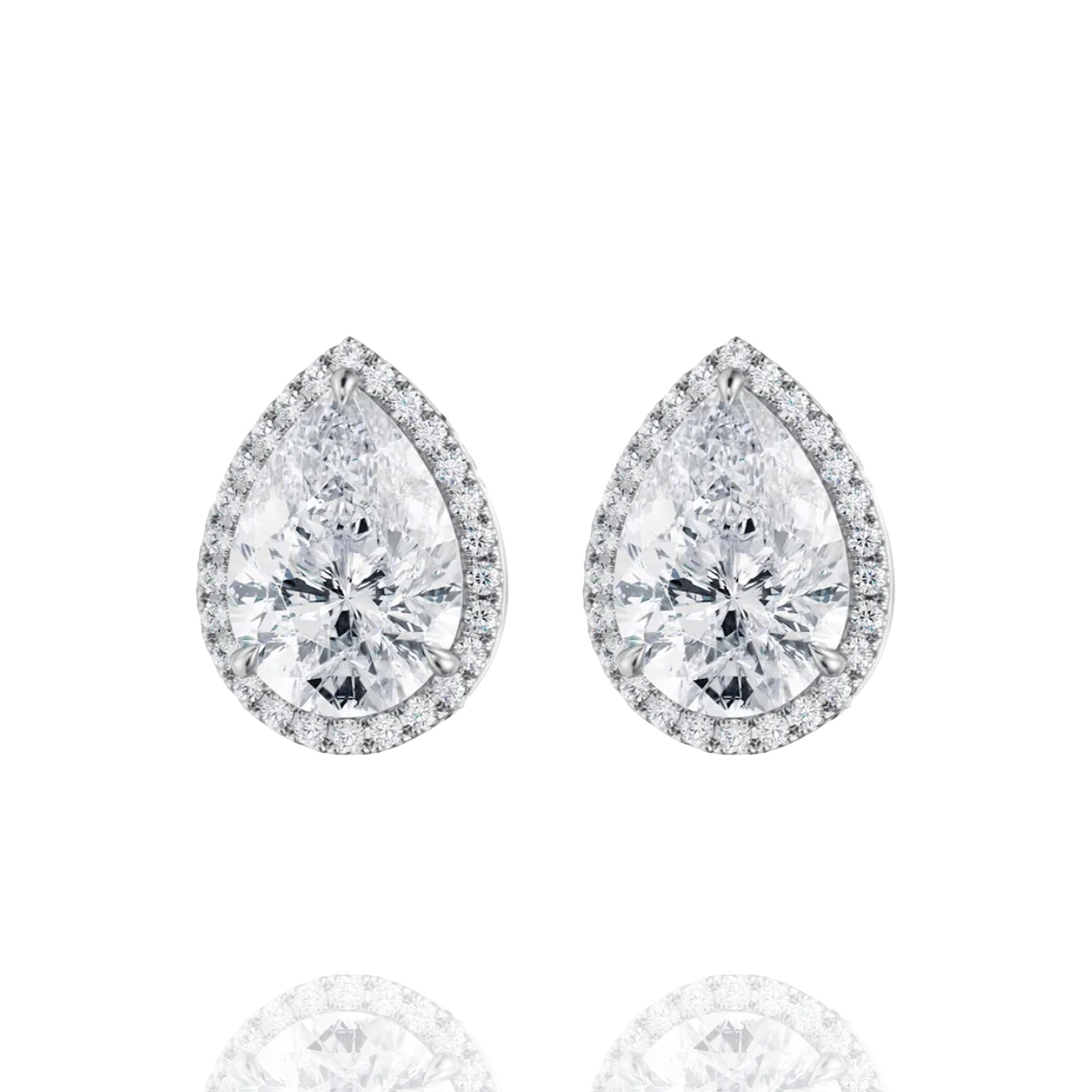 classic pear halo lab grown solitaire earrings