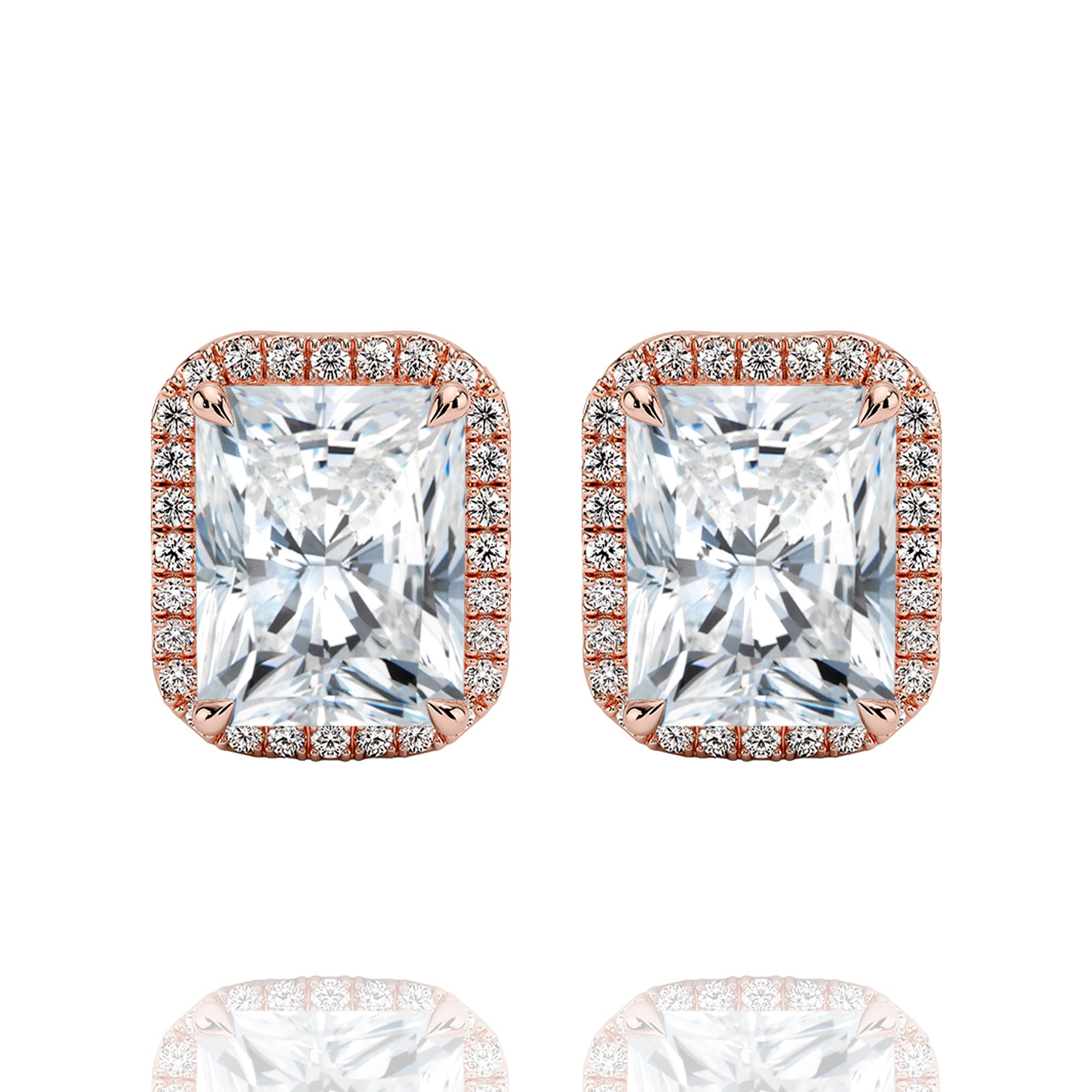 Classic Halo Radiant Lab Grown Solitaire Earrings