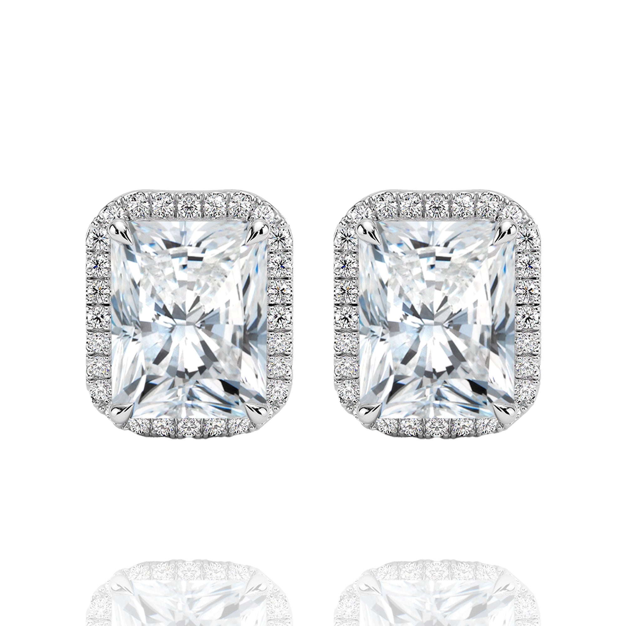 Classic Halo Radiant Lab Grown Solitaire Earrings