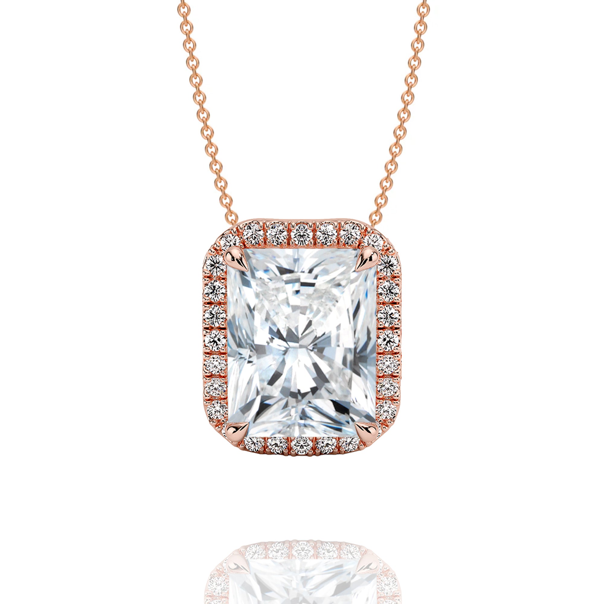 Classic Radiant Lab Grown Solitaire Pendant with Halo
