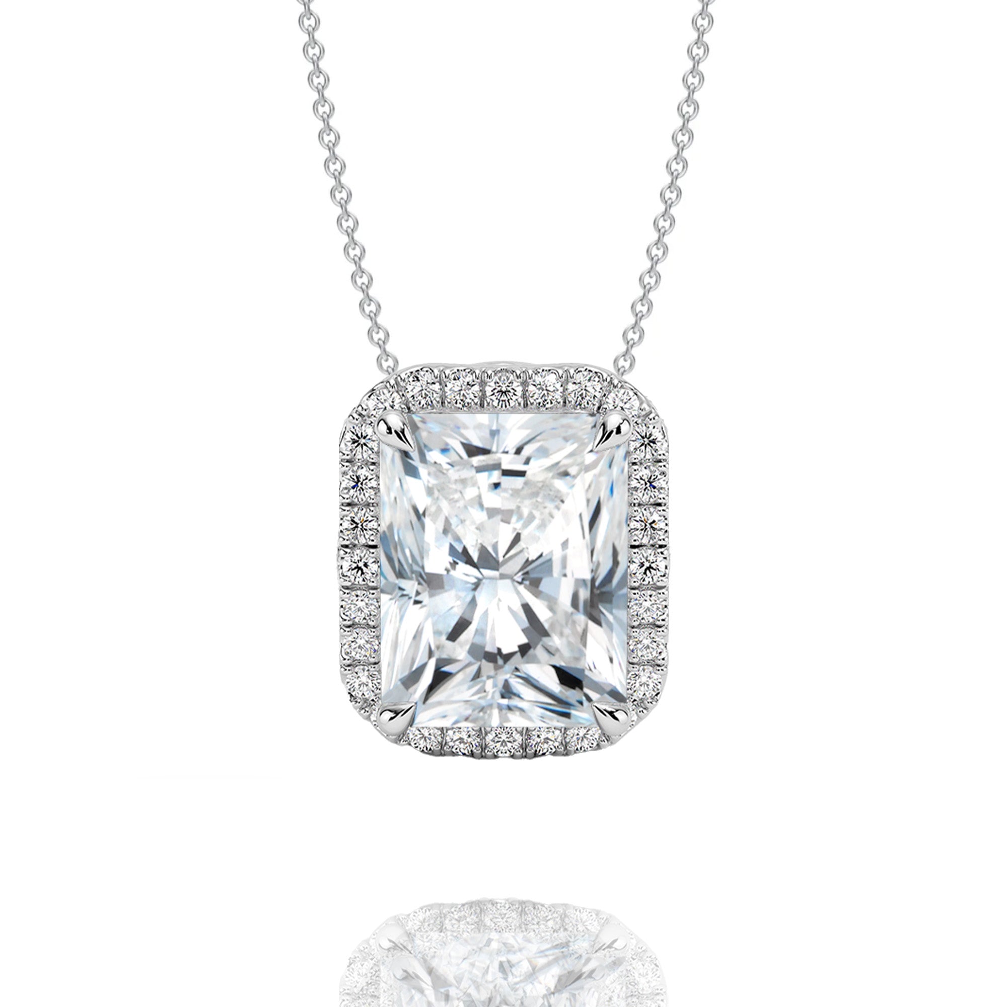 Classic Radiant Lab Grown Solitaire Pendant with Halo