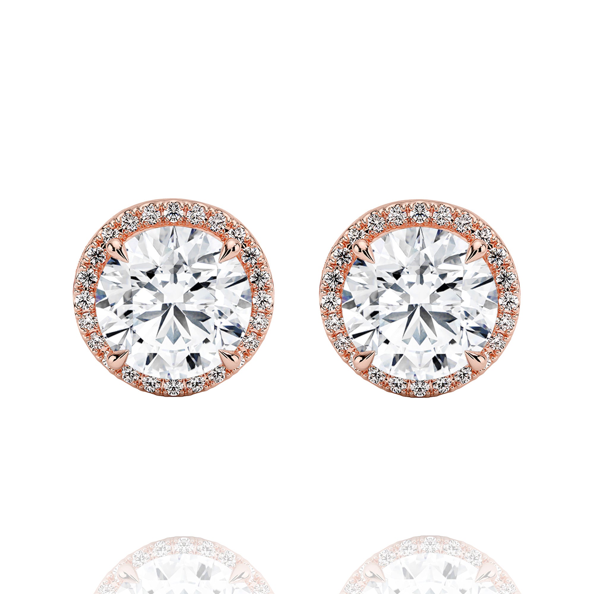 classic round halo lab grown solitaire earrings