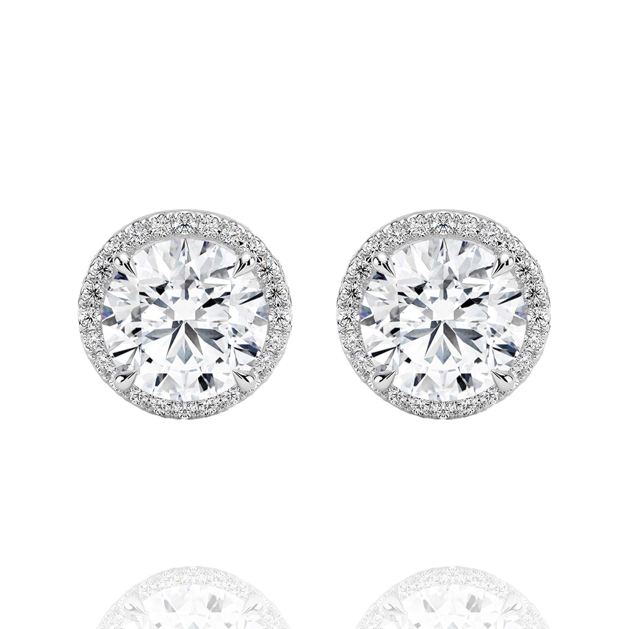 classic round halo lab grown solitaire earrings