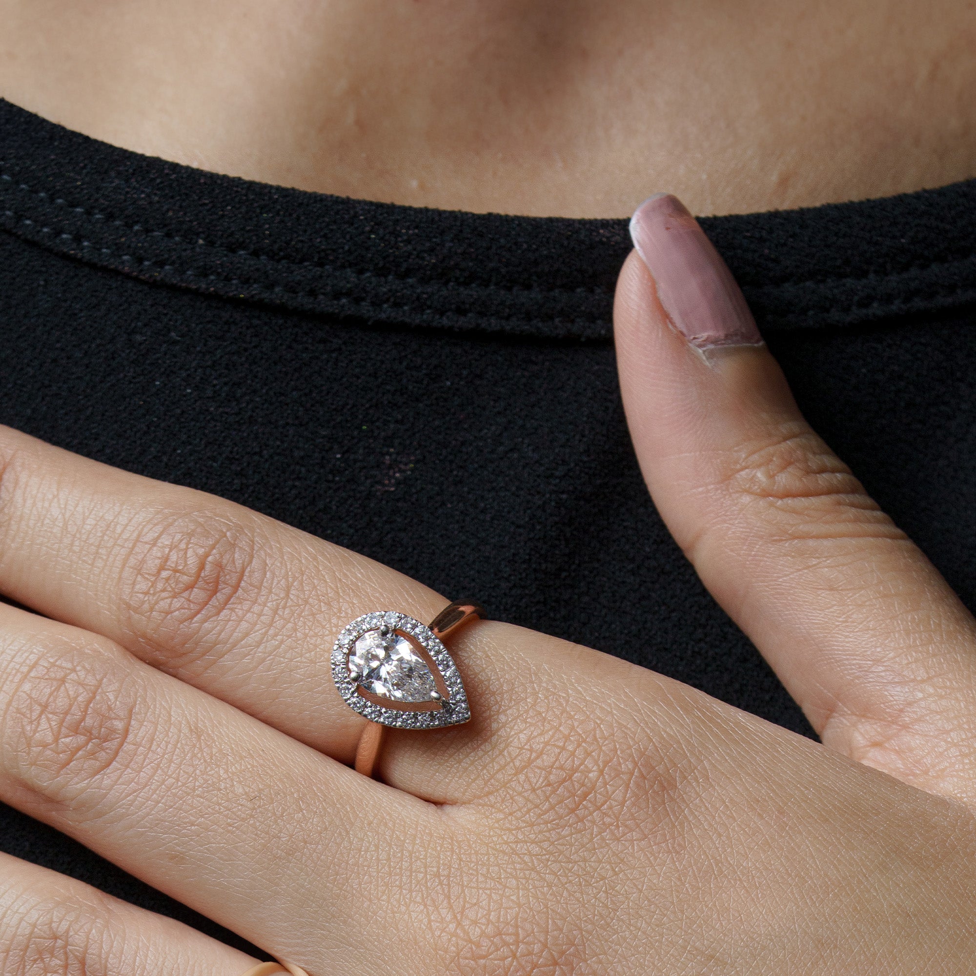 Halo Drop Lab Solitaire Diamond Ring
