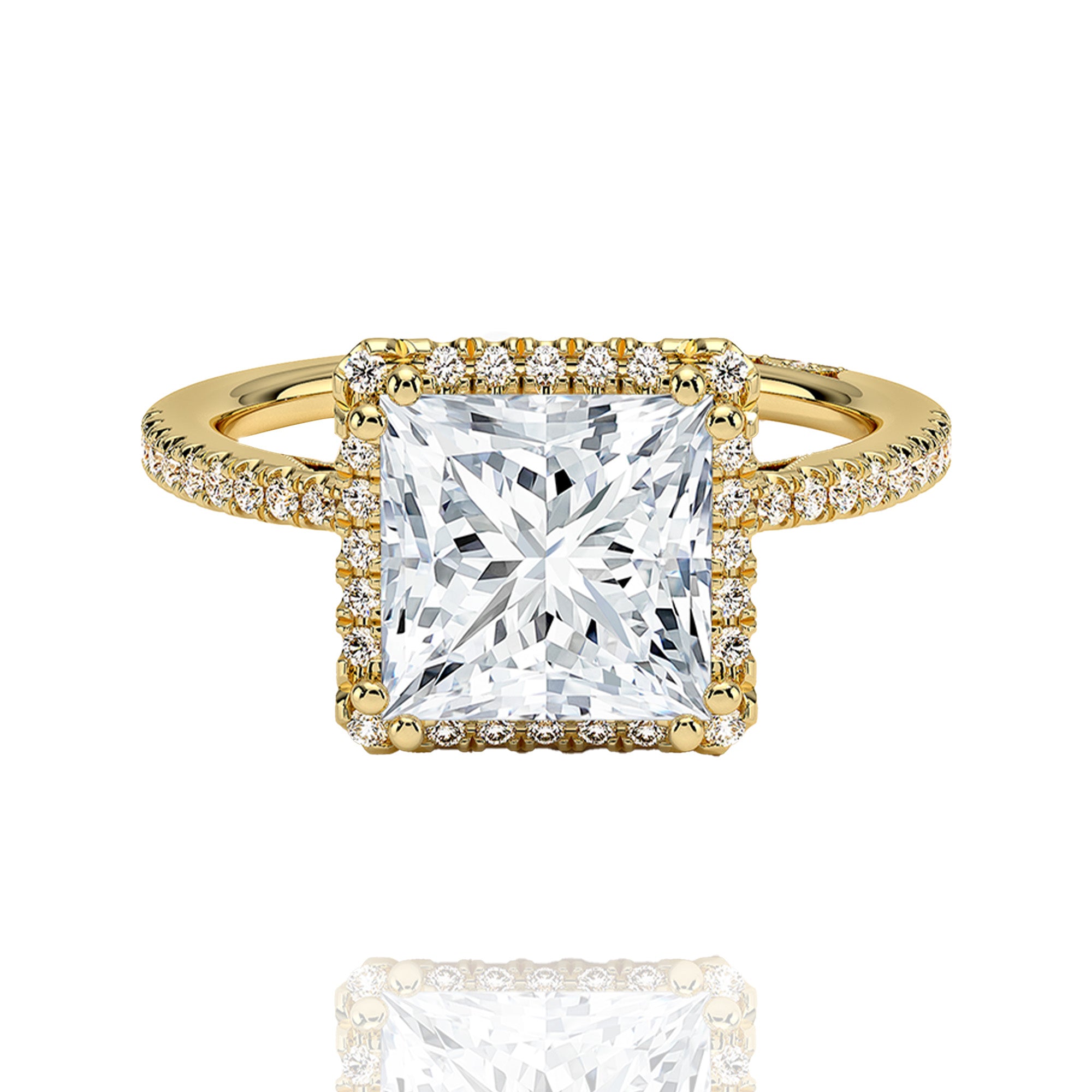 classic halo princess lab grown solitaire Ring