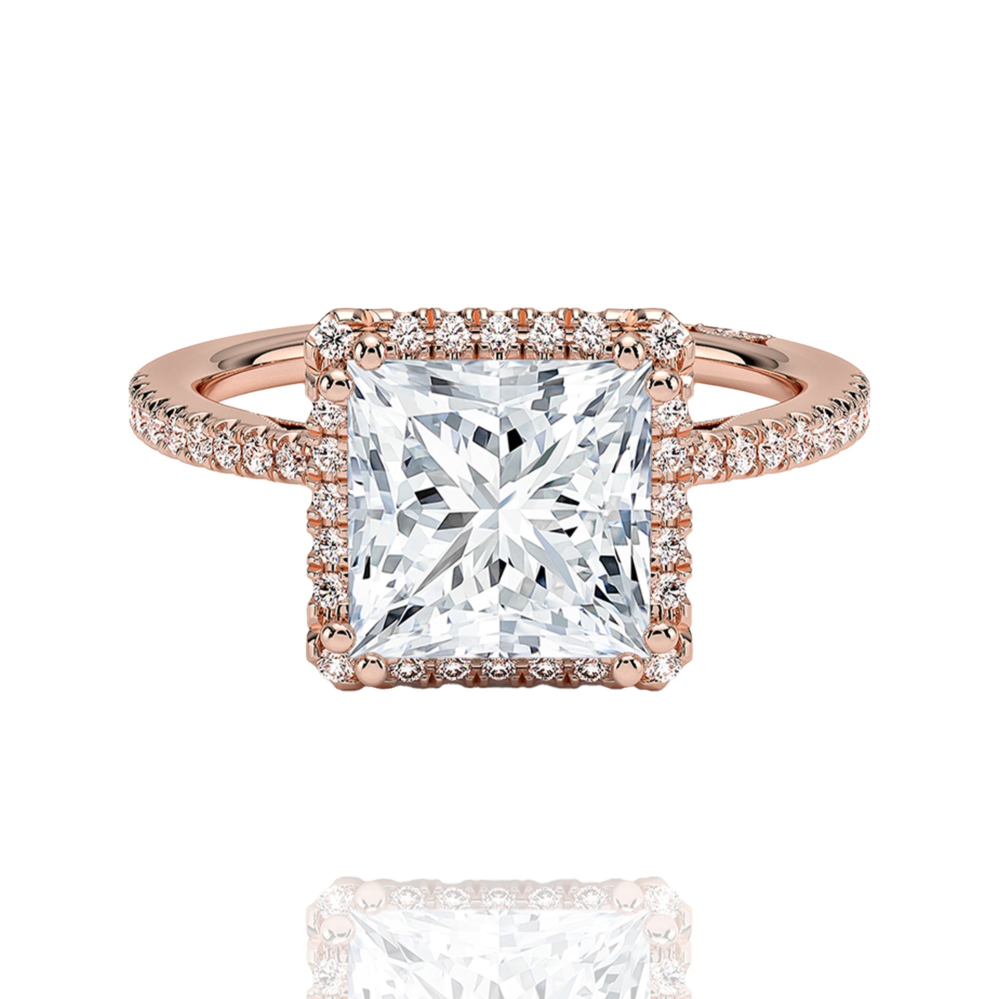 classic halo princess lab grown solitaire Ring