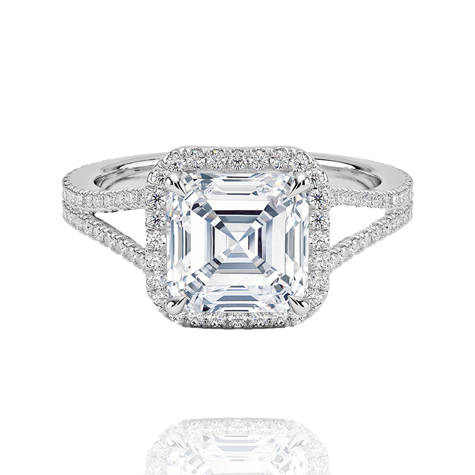 classic halo asher lab grown solitaire Ring