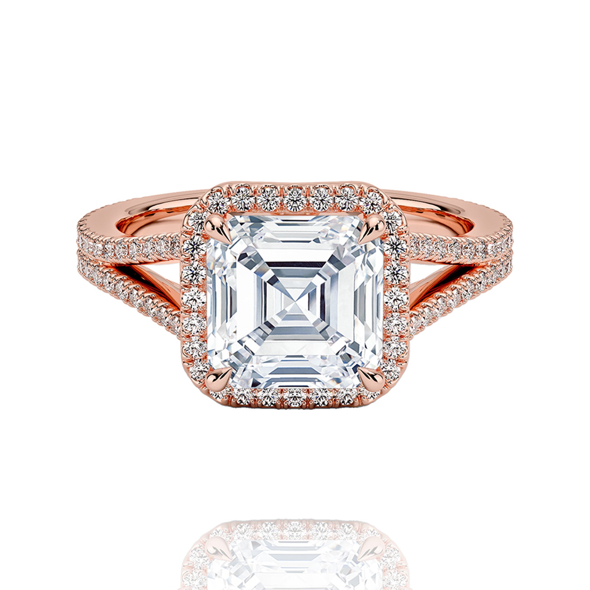 classic halo asher lab grown solitaire Ring