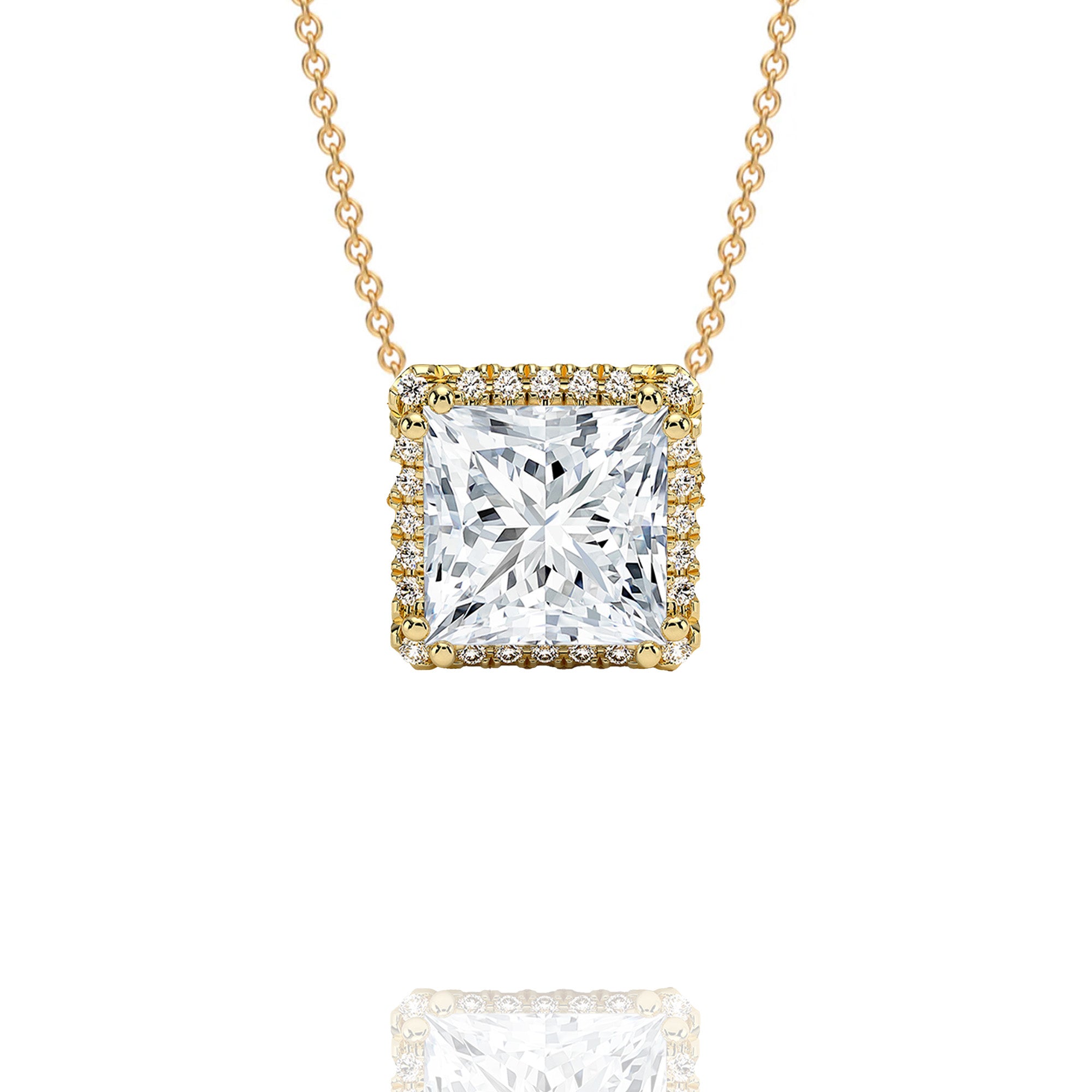 Classic Princess Lab Grown Solitaire Pendant with Halo