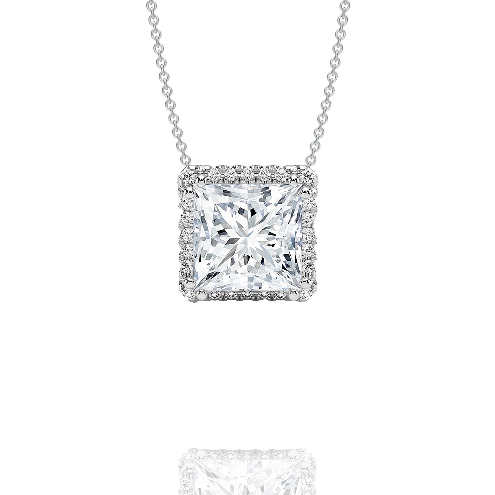 Classic Princess Lab Grown Solitaire Pendant with Halo