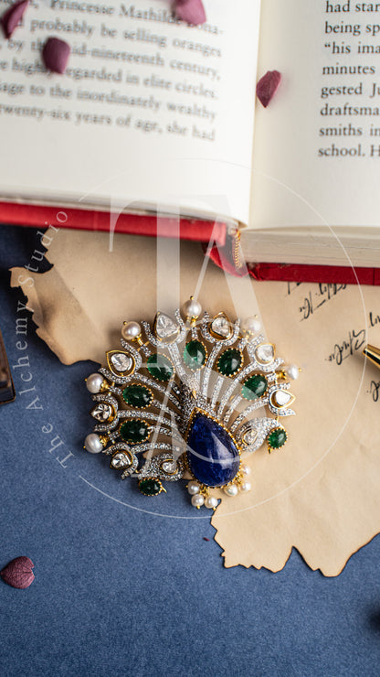 Peacock Emerald and Tanzanite Pendant with Uncut Diamonds