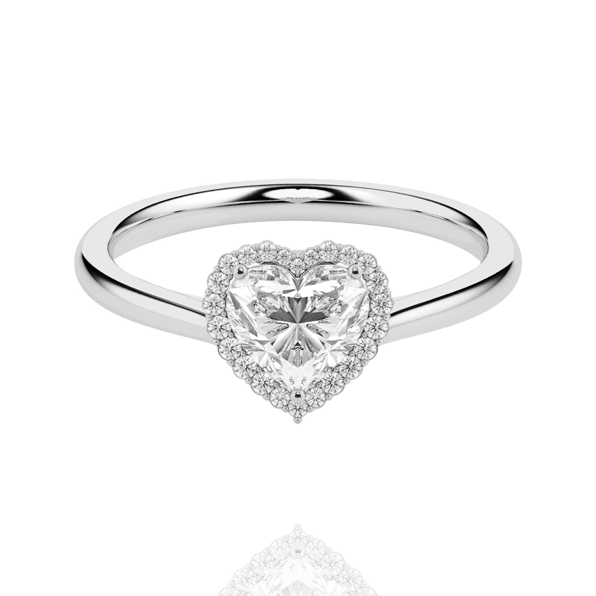 classic halo Heart lab grown solitaire Rings