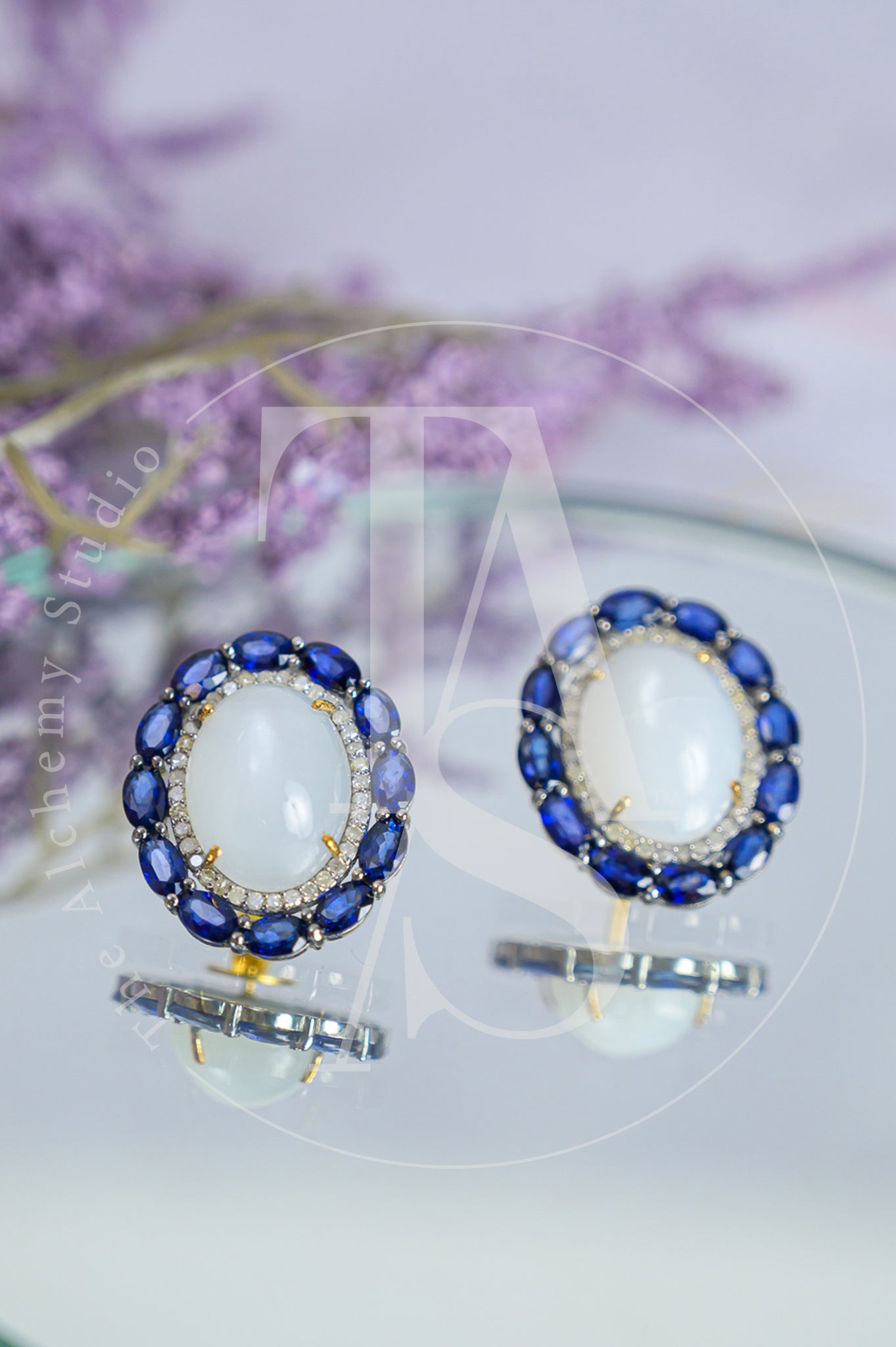 Luna Moonstone and Sapphire Earrings
