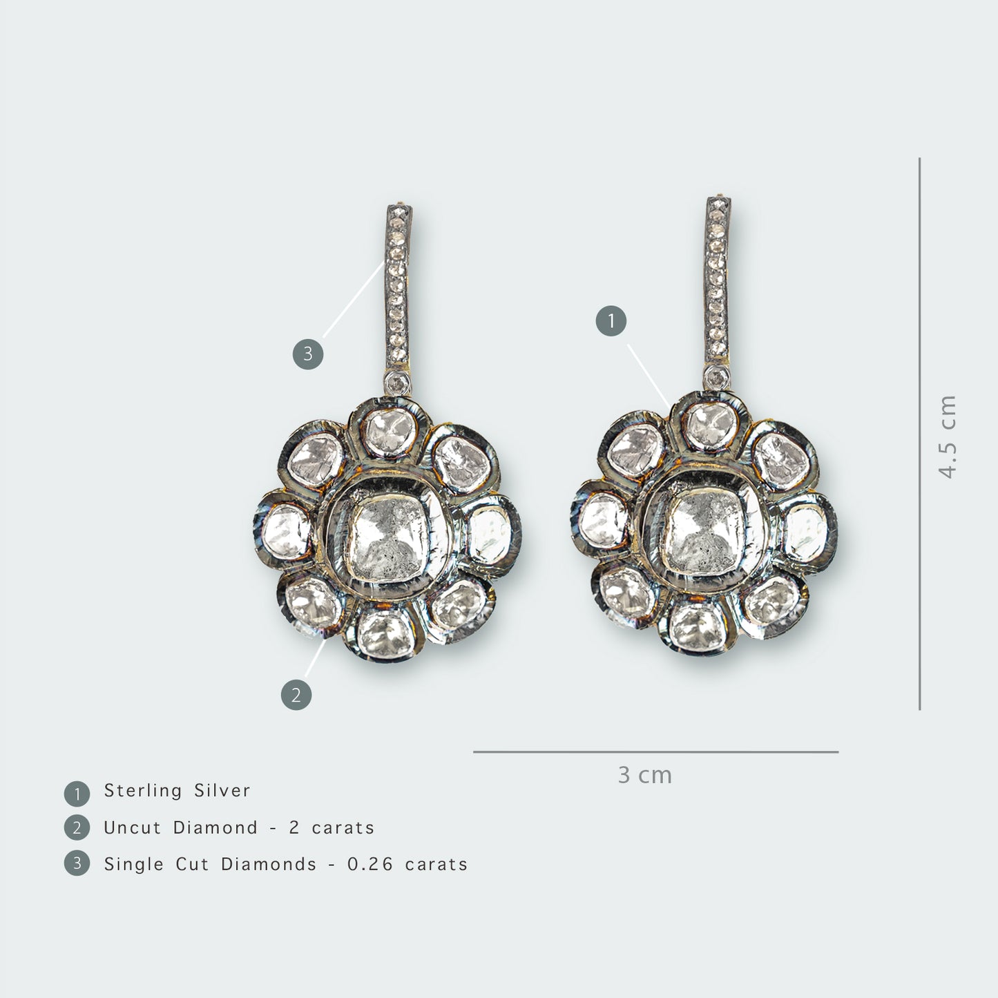 Vintage Uncut Diamond Hanging Flower Earrings