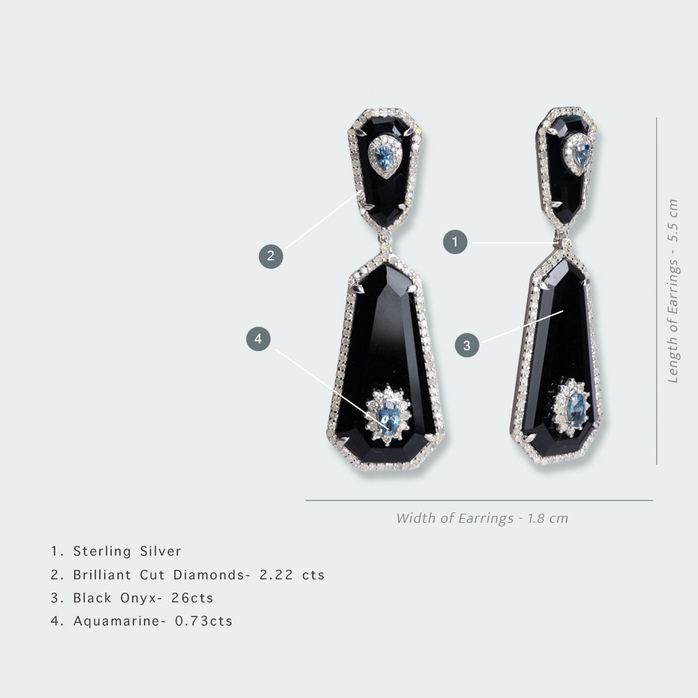 Nidi Black Onyx and Aquamarine Earrings