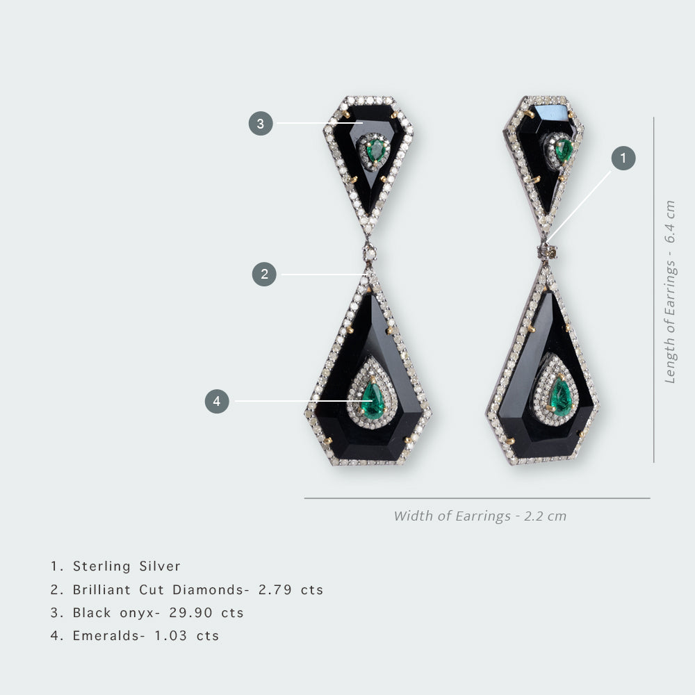 Beatrix Black Onyx and Emerald Earrings