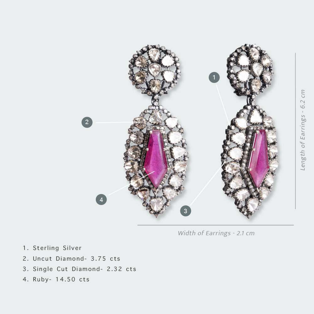 Ryoma Ruby and Uncut Diamond Earrings