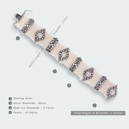 Woven Rose Uncut Diamond Pearl Bracelet