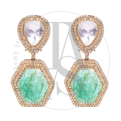Zora Emerald Uncut Diamond Earrings