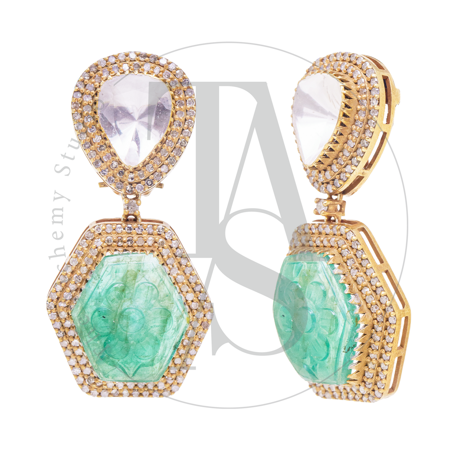 Zora Emerald Uncut Diamond Earrings