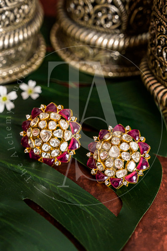 18kt Gold Aiyanna Uncut Diamond and Ruby Star Earrings