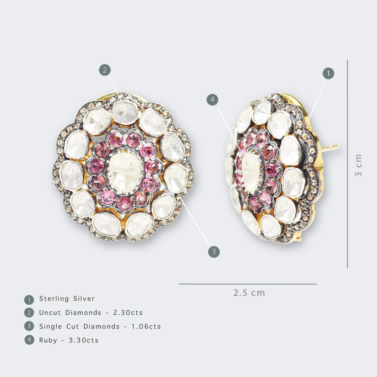 Astrales Flower Ruby and Uncut Diamond Earring