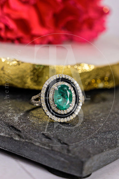 Marina Emerald and Diamond Ring