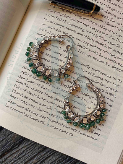 Eclipse Emerald and Uncut Diamond Hoops