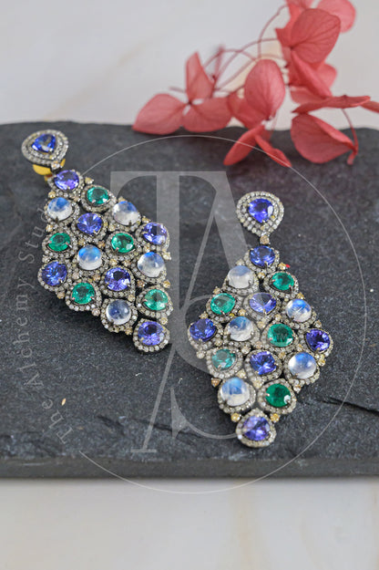Saffira Tanzanite and Emerald Waterfall Earrings