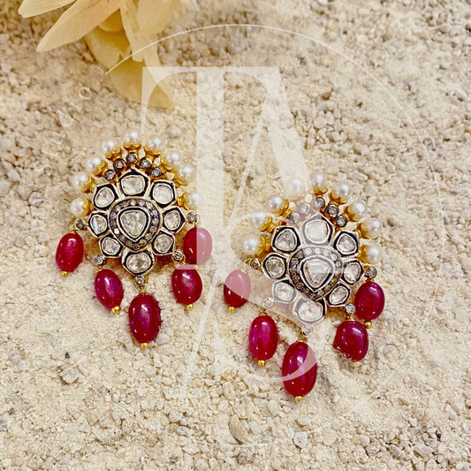 Ruby Wildflower Uncut Diamond Earrings