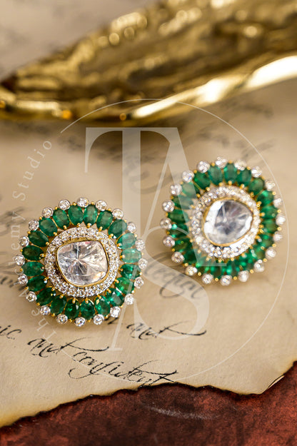 Triya Emerald and Polki Earrings