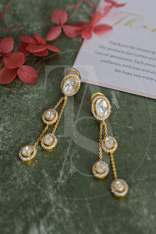 18kt Gold Dangling Uncut Diamond Earrings on Chain
