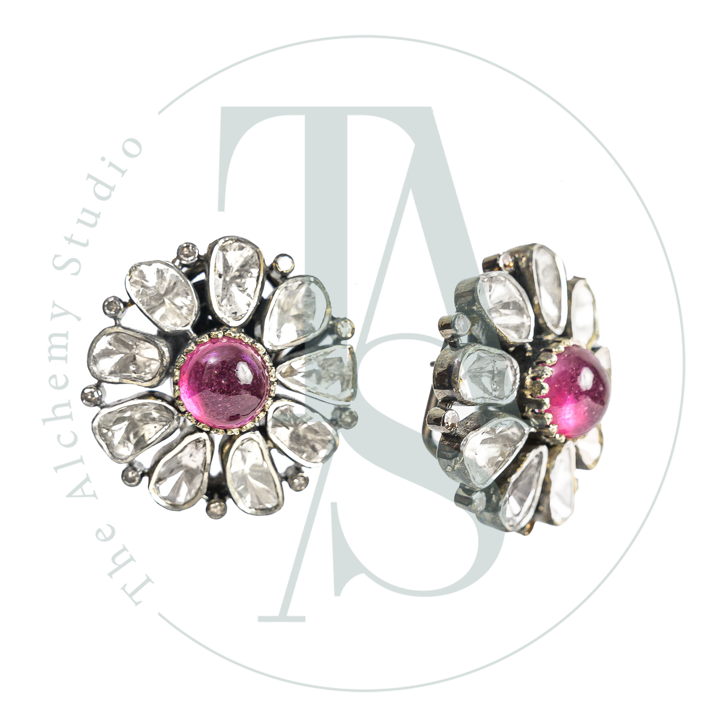 Amara Ruby Uncut Diamond Flower Earrings