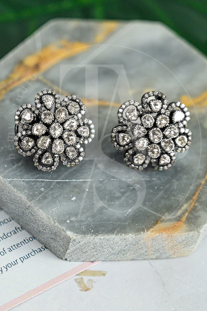 Rency Dual Flower Uncut Diamond Earrings