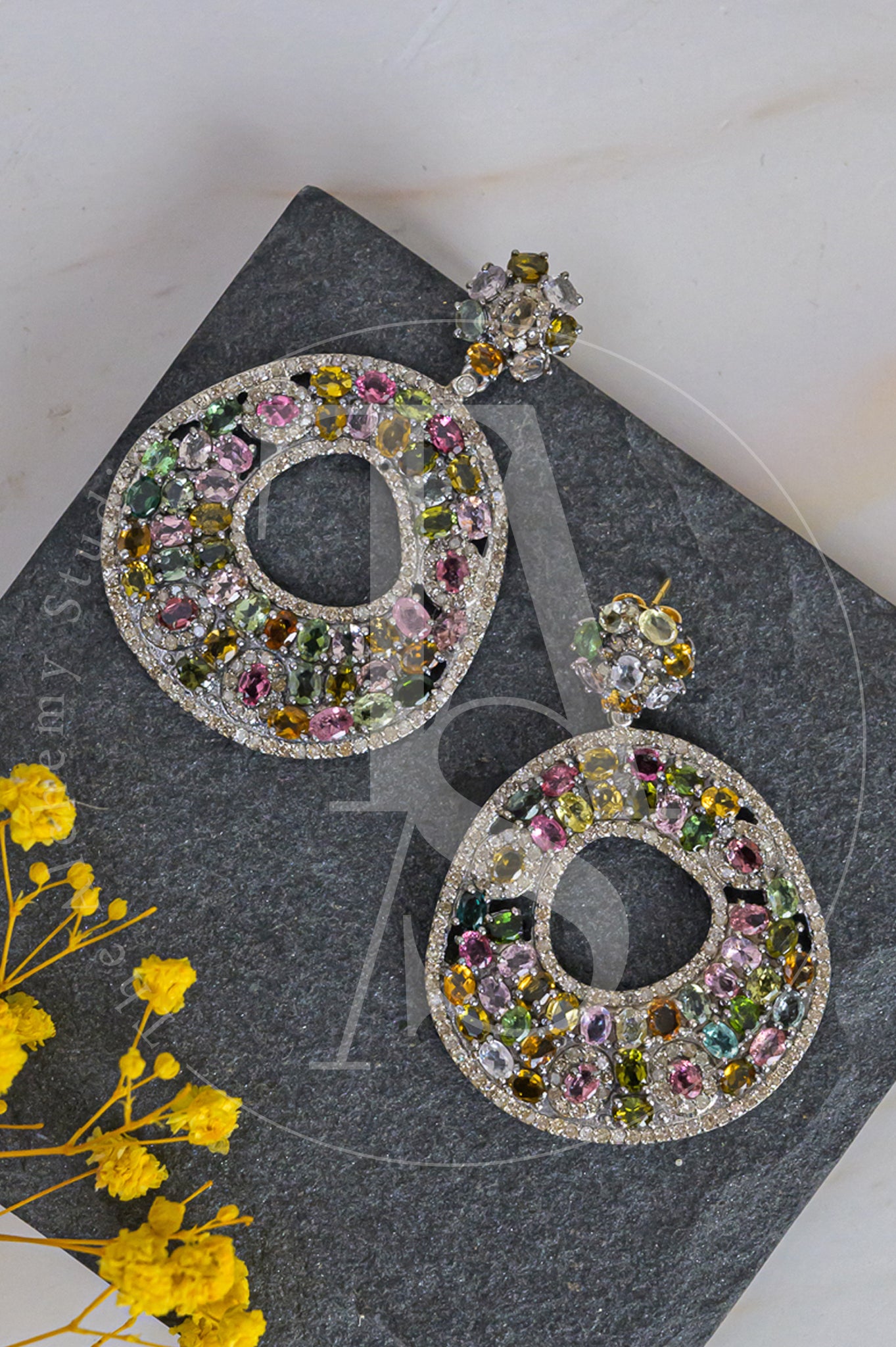Drizzle Diamond and Multi Sapphire Earrings
