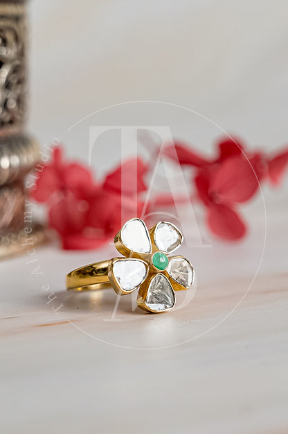 10kt Gold Petite Fleur  Uncut Diamond Ring