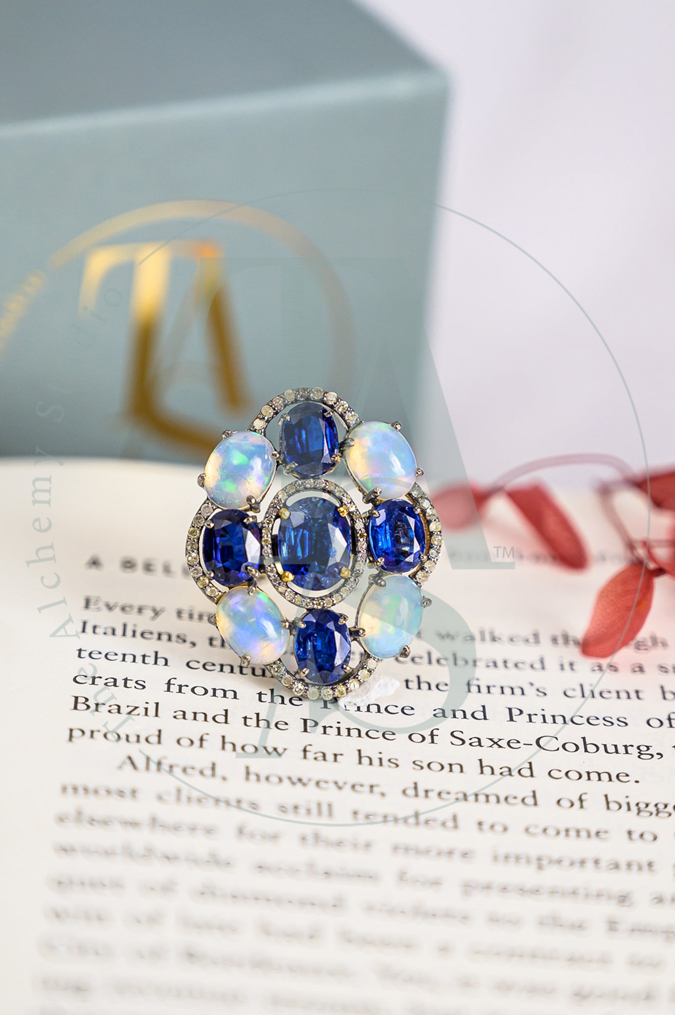 Eliora Moonstone and Sapphire Cocktail Ring