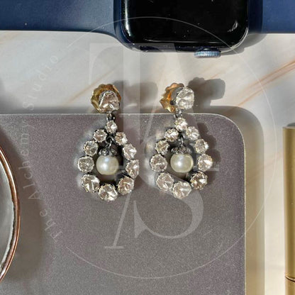 Twilight Pearl and Uncut Diamond Earrings