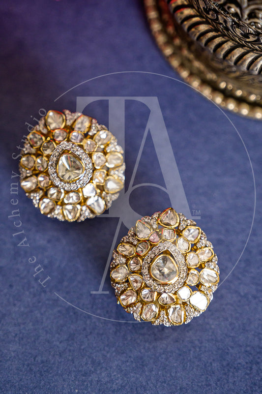 18kt Gold Chiara 3D Uncut Diamond and Diamond Flower Earrings