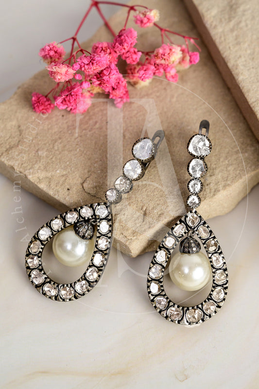 Stella Uncut Diamond and Pearl Earrings