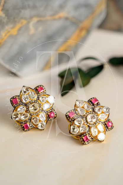 Uncut Diamond and Ruby Flower Tops
