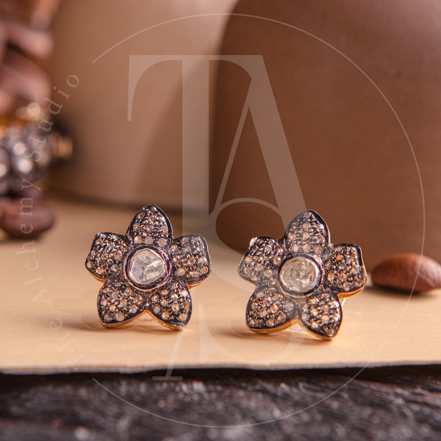 Piccolo Flower Diamond Uncut Diamond Earrings
