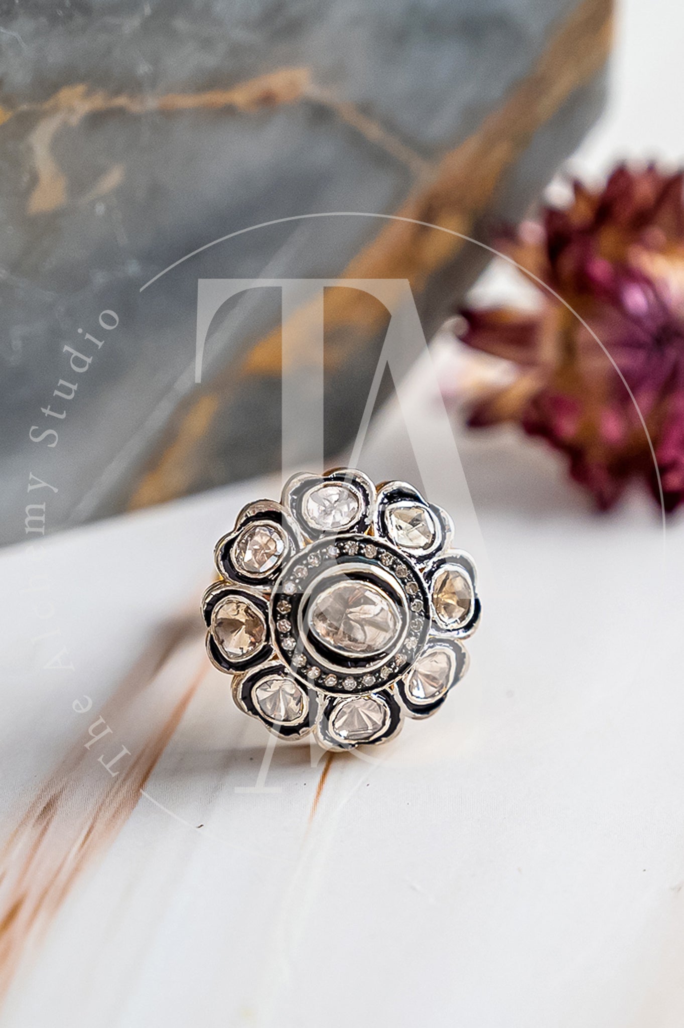 Silverlining Uncut Diamond Flower Ring