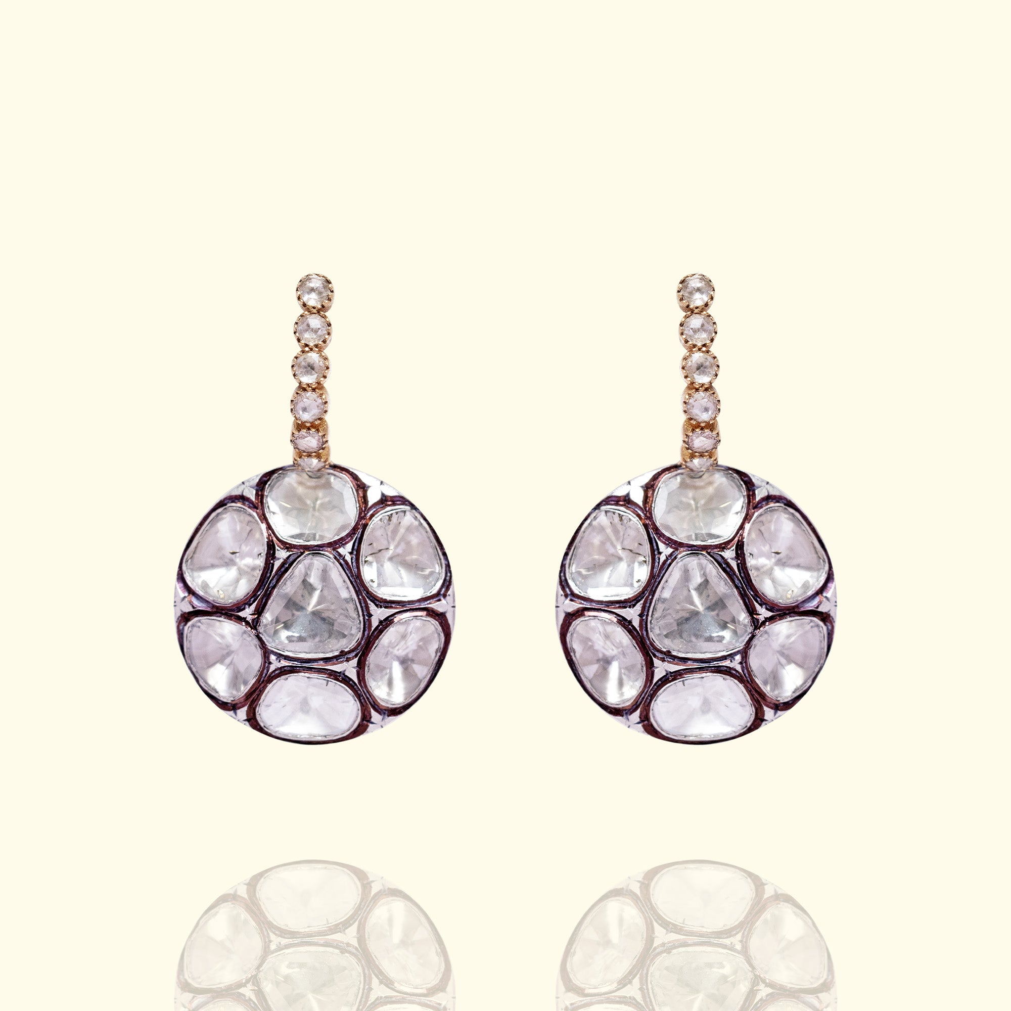 Polki uncut diamond gold reversible earrings, luxury handcrafted fine jewellery for women