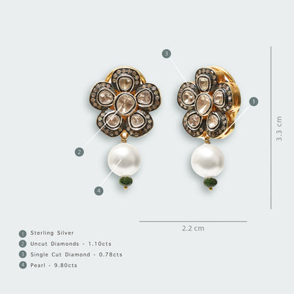 Mini Flower Blossom Uncut Diamond Earrings
