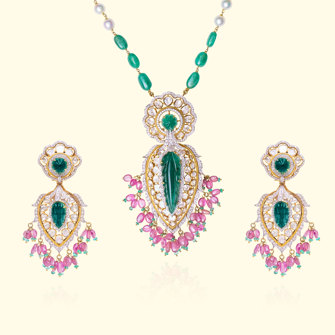 Carved Emerald Drop Set