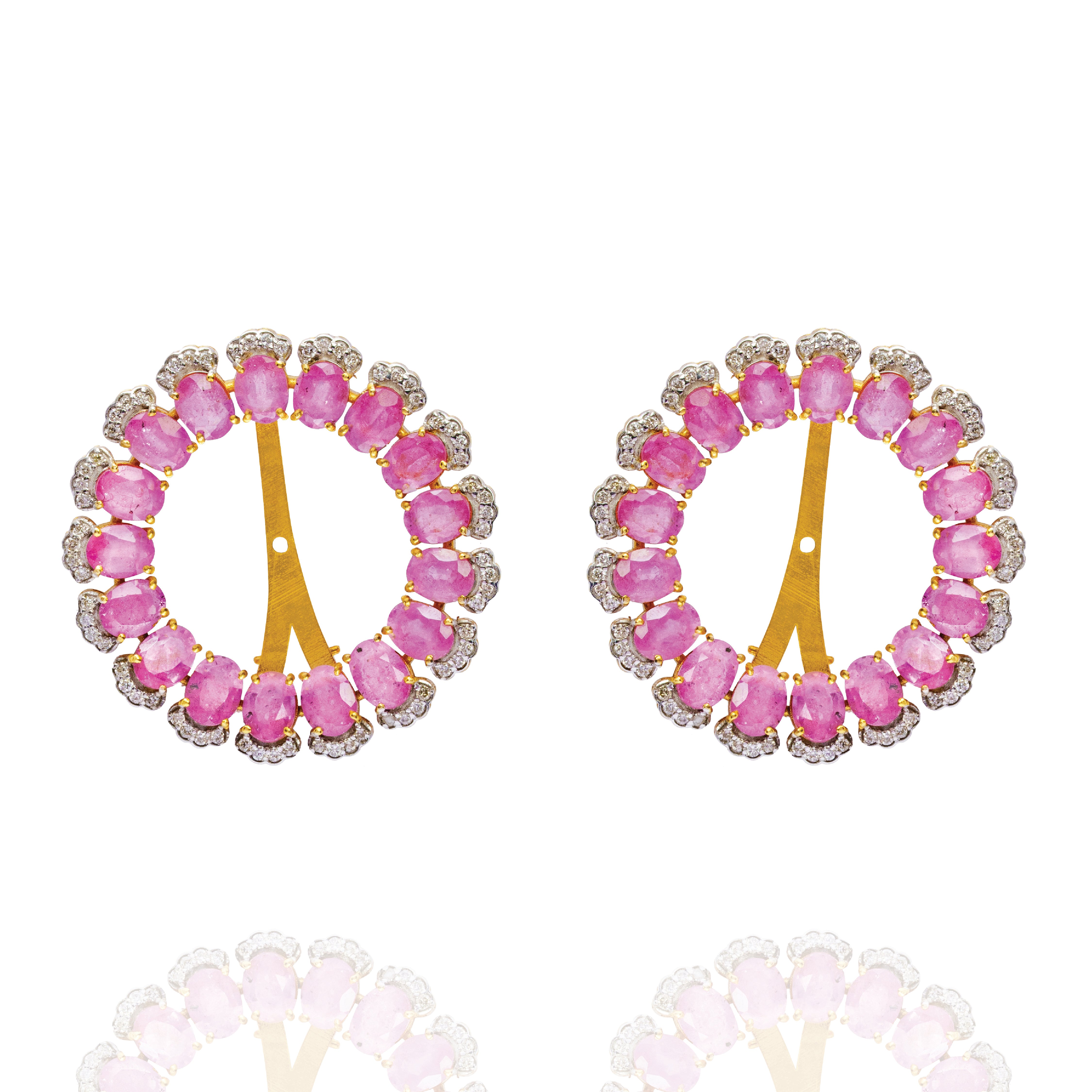 Ivory Petals Pink Sapphire Detachbale Earrings