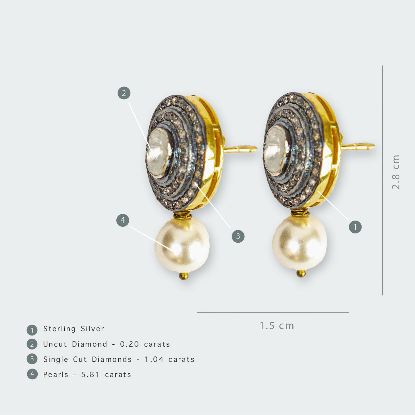 Dual Diamond Oval Uncut Diamond Earrings
