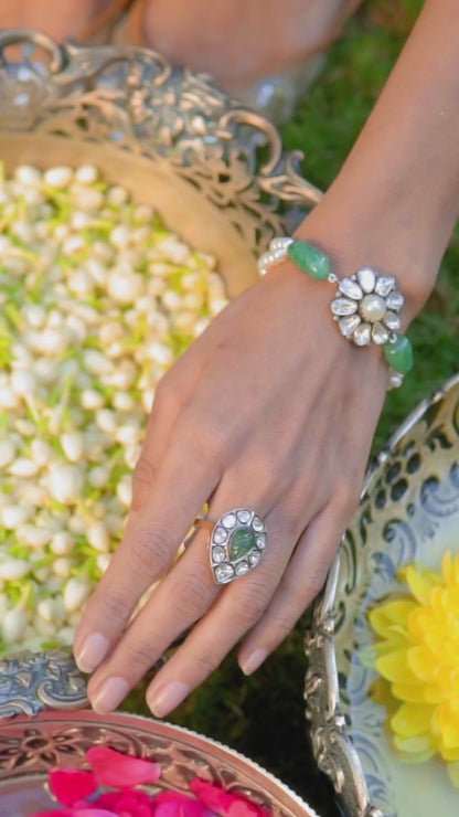 Victorian Emerald Uncut Diamond Ring