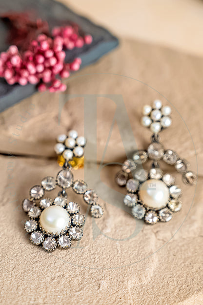 Rosaliee Vintage Pearl and Uncut Diamond Dangling Earrings